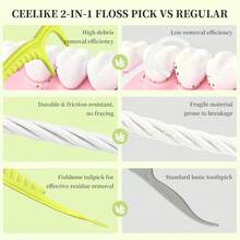 Ceelike Fashion 牙線與牙籤套組，150入薄荷口味，便攜式牙齒清潔工具牙籤 - 青檸色 - 查看 6