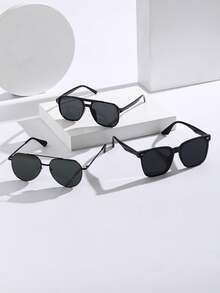 3 Pairs Men's Plastic & Metal Mixed Geometric Solid Color Classic Elegant Casual Basic Fashion Glasses, Suitable For Driving, Fishing, Camping, Beach, Outings And More - 3pcs Black Gray - View 2
