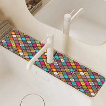 1 pieza Alfombrilla para grifo con estampado bohemio, de poliéster duradero, de secado rápido, fácil de limpiar, adecuada para cocina y baño, fácil de instalar, decoración diaria, regalo, alfombrilla de baño, alfombrilla de grifo duradera, accesorio para grifo - Multicolor - Ver 2