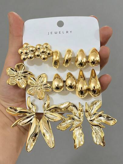 6/18pcs New Stylish Lightweight Multi-Element Fashion Jewelry CCB Earrings, Suitable For Daily Wear All Year Round, Thick Ocean Series Earrings, Low Allergy Earrings For Women