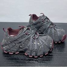 Sepatu Sneakers Tebal Berhiaskan Rhinestone, Sepatu Kasual Platform yang Modis, Serbaguna, dan Nyaman untuk Wanita - Bubuk Mesiu Merah - View 5