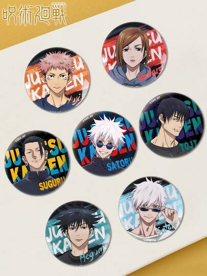 Jujutsu Kaisen 1pc Glitter Double-Sided Anime Enamel Pin, Featuring Characters Gojo, Geto, Megumi, Yuji, Toji, Nobata, Dual-Color Patchwork English Background Laser Holographic Brooch Pin, Suitable For Couples, Students, Bags, Gifts, Anime Cosplay, Collection, Commemorative, Halloween, Holidays