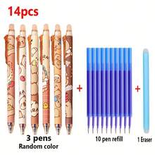 Juego de 14 - Bolígrafo de gel borrable con diseño de capibara, tinta azul retráctil de 0.5mm, adecuado para escuelas y oficinas. La escritura es suave y de secado rápido (3 bolígrafos + 10 recambios + 1 borrador). - Tinta azul - Ver 9