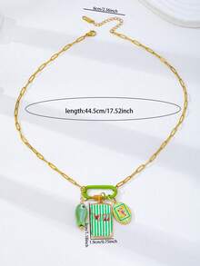 1 pieza Collar con cadena de clip de papel chapado en oro de 18K con dijes de esmalte de verano, collar con dije de mosquetón y dije de pez de cerámica verde, accesorio de joyería de vacaciones - collar con colgante de pez verde - Ver 3