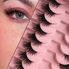 10 Pairs Fluffy Cat-Eye & Doll-Style Half Lashes, C-Curl 6-15mm – Easy-To-Apply False Eyelashes For Beginners, Reusable Multi-Pack - View 7