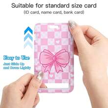 1 Bộ (Kẹp thẻ + Giá đựng thẻ) Dây đeo thẻ ID hình nơ dễ thương, Cuộn dây đeo thẻ rút gọn dành cho nữ kèm giá đựng thẻ màu hồng, Phụ kiện trợ lý y tế với kẹp cá sấu xoay, Hộp đựng thẻ ID giáo viên, Giá đựng thẻ tên dọc phù hợp cho nữ, nhân viên y tế, trợ lý, nhân viên văn phòng, thực tập sinh, Quà tặng trang nhã - Phong cách ngọt ngào - Xem 5