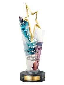 1pc Personalized Acrylic Trophy, Customizable Logo And Text, Star/Goat Head Design, Customizable Color Options Suitable For Corporate And Event Awards, Elegant Gradient Crystal Trophy, Perfect For Office Awards And Anniversary Gifts - Multicolor - View 19