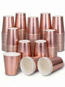 10/25pcs Rose Gold Theme Paper Cups, Beverage Cups And Coffee Cups, Suitable For Birthday Party, Family Gathering, Picnic And Party Decoration, Tableware, Holiday Design, Fashionable Party Supplies, - Multicolor - View 1
