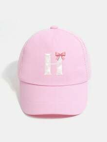 1PC Personalized Letter Baseball Cap For Girls, Cute Bow Knot Pink Mesh Sun Hat, Breathable Summer Beach Play Hat For Toddler Kids Ages 1-7 Years - Pink - View 82