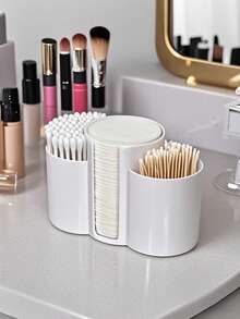 3-In-1 Q-Tip Holder For Bathroom – Premium Vanity Organizer Canister With Dustproof Lid For Swabs, Balls And Pads, Countertop Storage Container - Multicolor - View 10