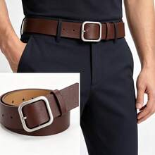 1 chiếc thắt lưng nữ bằng da PU khóa vuông màu cà phê, thích hợp để đeo hàng ngày. - Cà phê nâu - Xem 2