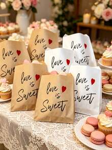 100/60/50/30 chiếc túi giấy Kraft màu nâu, in hình trái tim màu đỏ và dòng chữ "Love Is Sweet", túi quà tặng lãng mạn phù hợp cho Ngày Valentine, kỷ niệm, lễ cưới, tiệc cô dâu, gói quà lãng mạn và các sự kiện ngày lễ. - Nhiều màu - Xem 6
