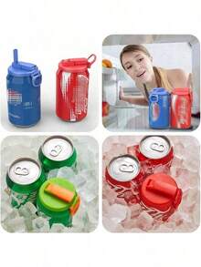 Nắp lon nước ngọt có ga 4 màu kèm ống hút, nắp lon nước ngọt có ga bằng silicon, có thể tái sử dụng cho các loại nước ngọt có ga, nước giải khát, nước ép, soda. - Nhiều màu - Xem 6