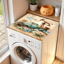 1pc Vintage Truck Pattern Printed Washing Machine Dust Cover Mat, Rubber Soft Bottom, Laundry Room Accessory, Washing Machine Top Protective Pad, Quick Absorbent And Dry, Refrigerator Dust Cover, Coffee Maker Countertop Absorbent Mat, Diatomite Draining Mat, Modern Laundry Room And Kitchen Appliance Washing Machine And Dryer Dust Cover, Home Decor, Kitchen And Dining Room Decor - Multicolor - View 5
