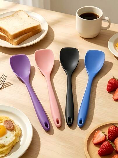 4件套硅胶鸭嘴勺套装，多功能硅胶刮刀工具，耐热厨房烹饪勺，全包平头沙拉勺，搅拌工具沙拉勺烘焙工具，适用于烹饪、烘焙等多种用途。