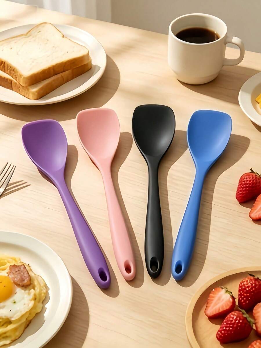 4pcs Silicone Duck Mouth Spoon Set, Multi-Functional Silicone Scraper Tools, Heat-Resistant Kitchen Cooking Spoons, Full-Cover Flat Head Salad Spoons, Mixing Tools Salad Spoons Baking Tools, Suitable For Cooking, Baking And More