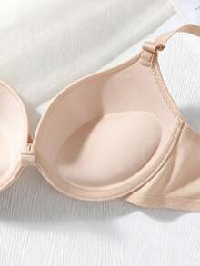 Women's Push-Up Bra Set - Front Knot Seamless Padded T-Shirt Bra Suitable For Small Bust - Apricot - View 3