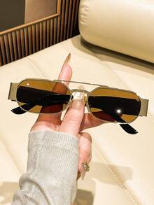 1 pieza Gafas de moda con marco cuadrado estilo Y2K, lindas y retro para uso diario, playa y fiesta - Champán - Ver 2