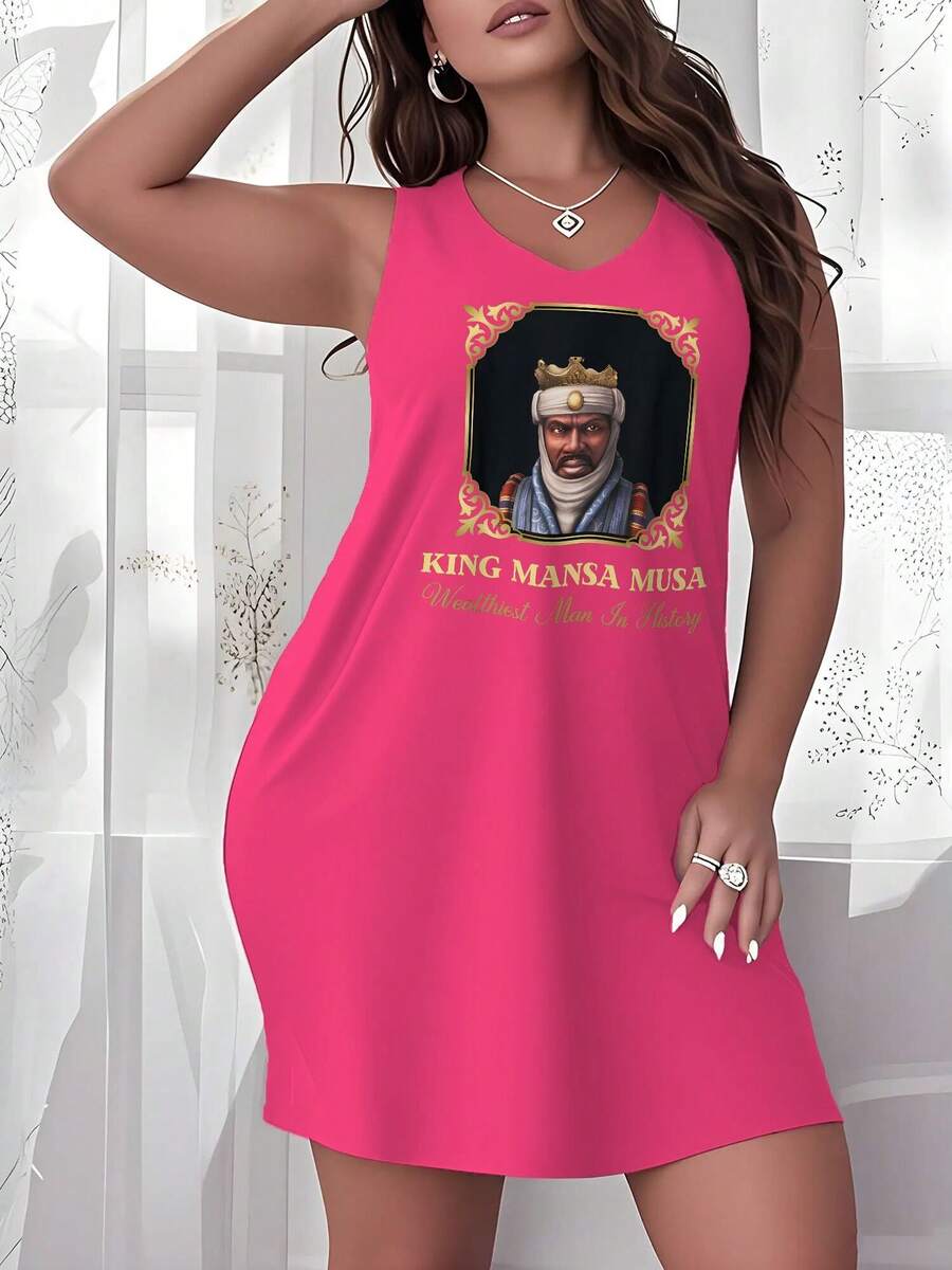 Women's 2026 Printed Beach Dress, Suitable For Vacations,  King Mansa Musa Novelty Pattern  Casual Wear, And Nautical-Style Outerwear. - Hồng - Xem 1