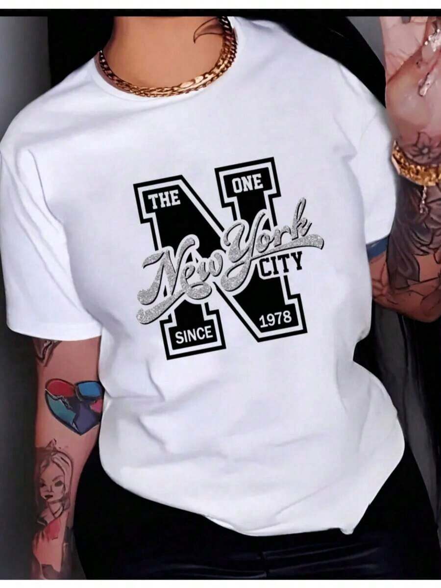 Camiseta con estampado de Gráfico Casual Poliéster mujer Diario primavera RUTF - Blanco - Ver 1