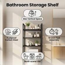 Over The Toilet Storage, 3-Tier Bathroom Organizer, Freestanding Above Toilet Shelf With Adjustable Feet, Space Saving, Easy Assembly, Carbon Steel Shelf, 61" H, Available In Black - Black - View 8