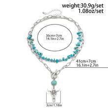 Boho Turquoise Layered Choker Necklace Set Western Cow Skull Pendant Long Chain Neckwear Retro   Jewelry For Women Festival Accessories Coastal Cowgirl Aesthetic  Summer Party Gifts For Her - 03 - 查看 9