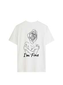 Women's "I'm Fine" Abstract Line Print T-Shirt | Loose Dropped Shoulder Design | Niche Artistic Vibe | Streetwear Cool | Unique Back Print | Daily, Street, Music Festival, Gathering Top | Blogger Recommended Design - White - View 2