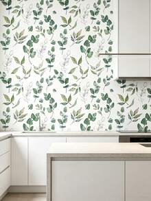 1 Roll Green Leaf Wallpaper, Bohemian Style Removable Design Wallpaper. Its Design Adopts A Modern Minimalist Self-Adhesive Style, Suitable For Cabinet Decoration, Bedroom Accent, Wall Panels With Removable Stickers, And Special Wall Surfaces Or Interior Decoration For The Entire Room. - Multicolor - View 5