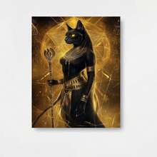1 Pieza de Arte de Pared de Gato Bastet Egipcio - Impermeable, Diosa de los Gatos del Antiguo Egipto, Impresión en Lienzo 2D Sin Marco para Decoración de Hogar, Oficina, Cafetería - Regalo Estético de Deidad Egipcia Adecuado para Dormitorio, Cocina, Aula - - Enmarcado - Ver 1