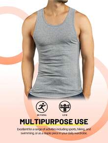 6 Pack Men's Tank Top A Shirt 100% Cotton Solid S-3XL Basic Underwear Daily Wear Classic Fit Regular Plus Big & Tall Size, Basic Layering Tops, Cotton Workout Breathable Casual A-Shirts For Sport Hiking Activewear - 3個白色+2個黑色+1個灰色 - 查看 2