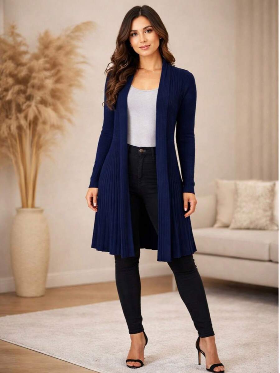 Modal Cardigan Jacket, Lattice Sweater, Long Sleeve Blouse, Winter - Màu xanh hải quân - Xem 1