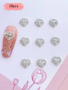 20pcs Diamond-Shaped Hollow Gold Nail Art Charms, Luxury Minimalist Metal Nail Accessories, Rhinestone Embellished Nail Decor For Multi-Function DIY - 彩色 - 查看 4