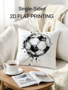 4pcs Black & White Soccer Print 2D Flat Printing Throw Pillow Covers, Single-Sided Printed, Soft, Grunge Football, Soccer Shoes & "Goal Time" Quote Pillow Covers, Suitable For Sports Fans, Washable, Durable, Perfect For Living Room, Bedroom, Sofas, Couches Decoration, Single-Sided Design, Not Real Embroidery, Zippered - Multicolor - View 10