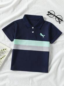 Áo polo mùa hè cho bé trai 4-12 tuổi, áo thun tay ngắn in họa tiết phối màu nhẹ nhàng, kiểu dáng thường ngày. - Nhiều màu - Xem 1