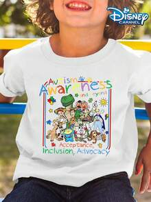 Camiseta de verano con concienciación sobre el autismo y talla grande allá de Toy Story, camiseta gráfica con estampado de Disney, perfecta para niños frescos. Regalo para adolescentes, camiseta de manga corta cómoda y transpirable para niños. Ropa infantil de algodón puro de 180g, adecuada tanto para niños como para niñas. Adecuada para uso diario, vacaciones, actividades al aire libre y como regalo infantil. - Blanco - Ver 2