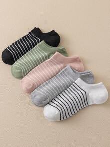 5pairs Women Striped Pattern Casual Ankle Socks, For Daily Life - Multicolor - View 4