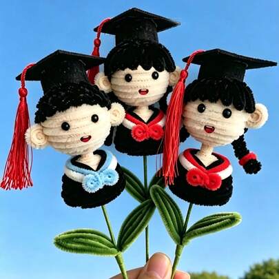 1 chiếc mũ tốt nghiệp móc thủ công, mũ tốt nghiệp và bó hoa thủ công, đan tay, thích hợp cho tiệc tốt nghiệp, trang trí bàn làm việc tại nhà, cắm hoa trong bình, quà tặng tốt nghiệp hoặc sinh nhật.