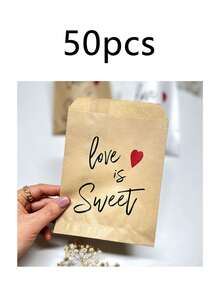 100/60/50/30 chiếc túi giấy Kraft màu nâu, in hình trái tim màu đỏ và dòng chữ "Love Is Sweet", túi quà tặng lãng mạn phù hợp cho Ngày Valentine, kỷ niệm, lễ cưới, tiệc cô dâu, gói quà lãng mạn và các sự kiện ngày lễ. - Nhiều màu - Xem 15