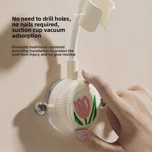 1个郁金香图案自粘式淋浴喷头支架，360°可调节免钻孔淋浴支架，适用于浴室、浴缸、酒店 - A - 查看 2