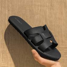 Sandalias de verano tipo slip-on para hombres, sandalias casuales de colores en bloque, resistentes y antideslizantes para uso interior/exterior, nuevos modelos - Negro - Ver 1