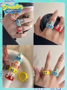 SpongeBob SquarePants 1 Set Cartoon Couple Rings, Cartoon Animation Peripherals, Movie Jewelry Accessories Toys Birthday Gift, Couple Commemorative Gift, Perfect Decorative Gift, Suitable For Daily Outfit Decoration, Fan Series, Holiday Party Decoration, Anniversary, Holiday Party Gift (Random Style) - Multicolor - View 4