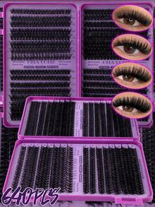640/480/200 pièces Faux cils individuels segmentés D-Curl en livre, utilisation maison DIY, facile à appliquer, volumineux et adapté aux débutants, tenue longue durée, épais et portables, mélange de faux cils naturels doux, design classique en faisceaux croisés - D - Voir 5