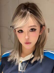 齐肩直发深灰色白挑染假发，女士混色，14英寸深灰色合成直发假发，带刘海，优雅蓬松，全机烫耐热直发假发，适合日常佩戴，完美适用于节日、音乐节、樱花庆典、毕业典礼及赠送朋友的场合，假发配饰 - 挑染白色 - 查看 3