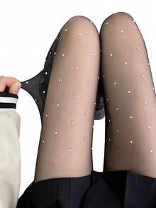1 par de meias femininas plus size com estampa de diamante, perfeitas para looks modernos no estilo Y2K. - Multicolorido - Ver 6