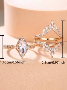 Vanel 1 Set de Anillos Minimalistas Elegantes, 2 Piezas con Marquesa Solitaria y Bandas con Pavé de CZ, Joyería de Moda para Uso Diario - amarillo dorado-blanco - Ver 5