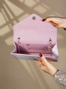 Tas Clutch Malam Bergaya dengan Hiasan Satin, Tas Bahu Model Amplop - Berwarna merah muda - View 6