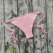 Helt handvirkade sexiga bikinishorts med knytband och foder - rosa - Visa 4