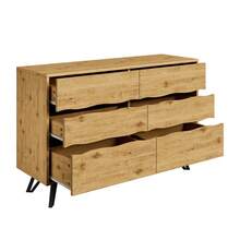 Buffet moderne à 6 tiroirs – aspect bois, pieds en métal, grand espace de rangement, design minimaliste, pour salon et salle à manger – 120 x 40 x 75,5 cm - Kaki - Voir 6