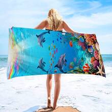 1pc Underwater World Dolphin & Coral Beach Towel, Super Soft Microfiber Extra Large Beach Blanket, Super Absorbent Bath Towel, Suitable For Travel, Swimming Pool, Diving, Surfing, Yoga, Camping, Available In Multiple Sizes, Beach Accessories - Dolphin - View 6