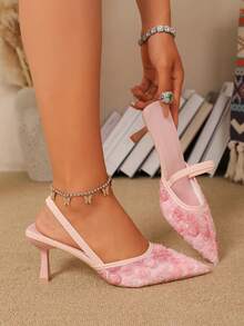 Women's Pointed Toe Kitten Heel Slip-On Sandals - Pink - View 4
